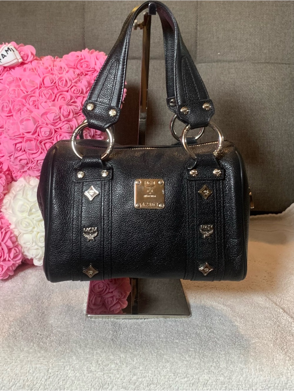 GUC MCM Black Pebble Leather Satchel